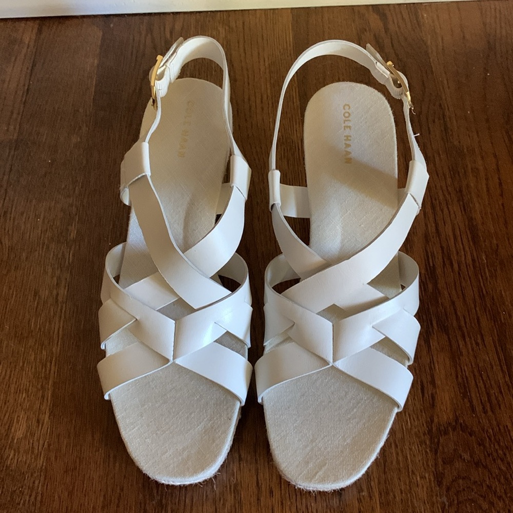 New Cole Haan Crystal Wedge Leather Espadrille Strap Sandal - Picture 4 of 10